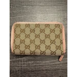 Gucci GG Canvas French Zip-Around Compact Wallet – Pink/Tan